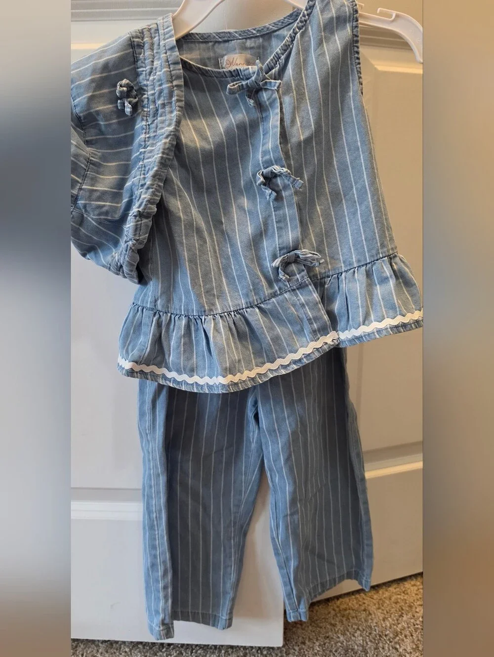 Nannette Light Blue and White Striped Tie-Neck Dress